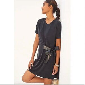 Dolan Anthropologie Black Faux Leather Side Tie Mini T-shirt Dress Medium